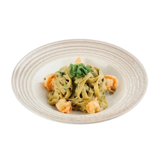 Феттучини с креветками и соусом Песто